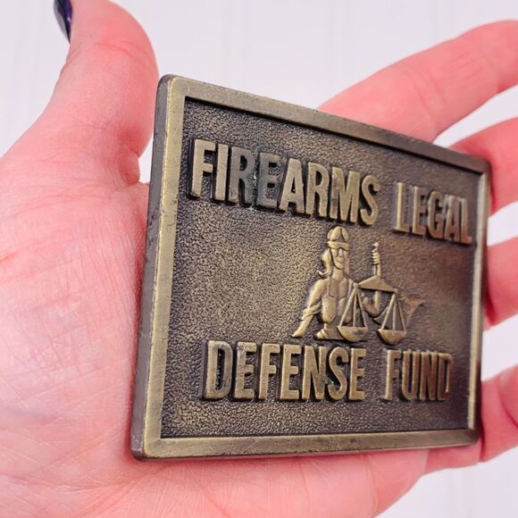 Vintage Firearms Legal Defense Fund Solid Brass Belt Buckle‎ 3.25"x2.5" - Picture 3 of 6